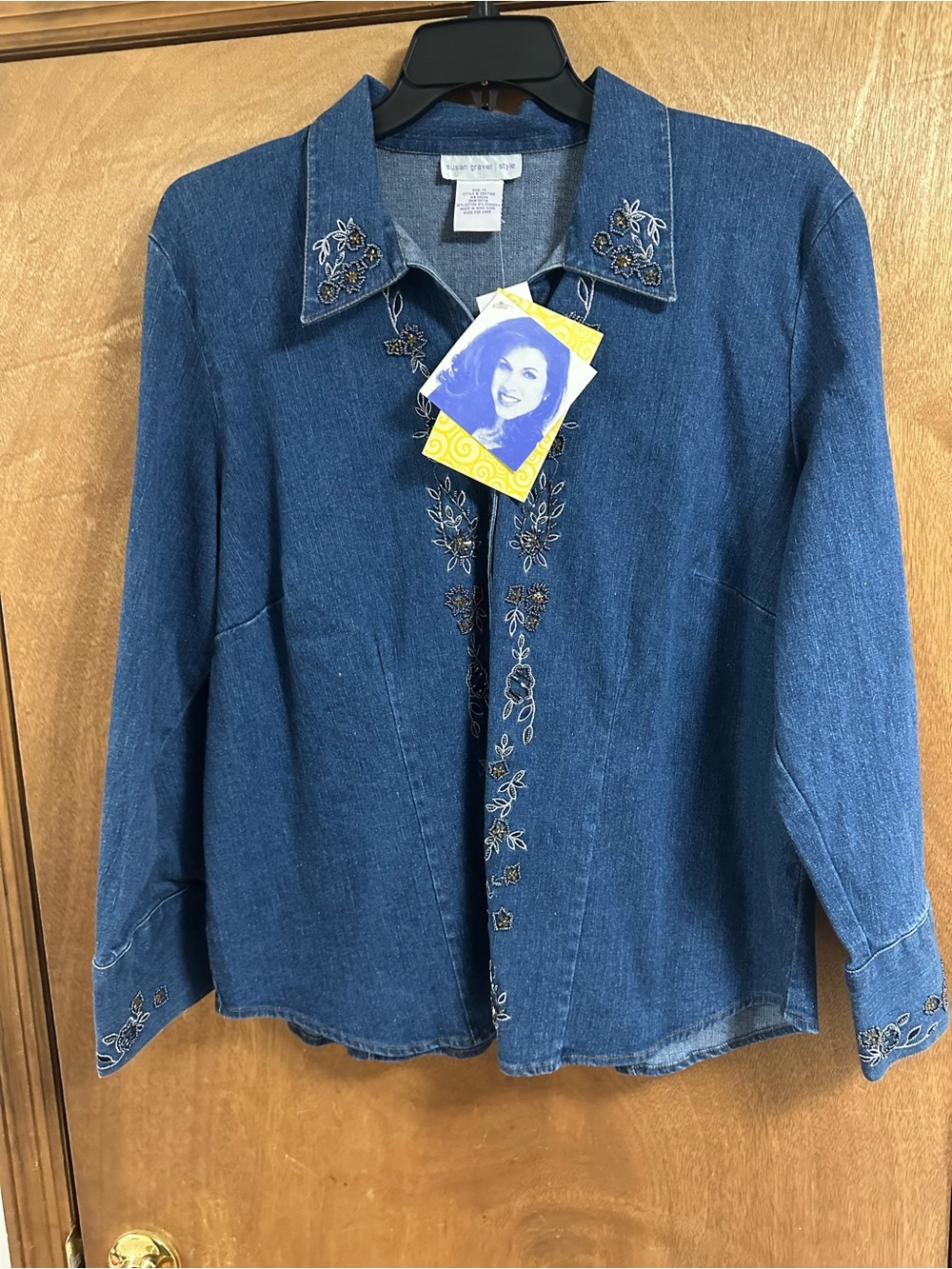 Embroidered Dark Blue Denim Button-Up Shirt - Women 1X - NWT Susan Graver